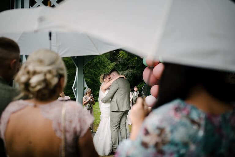 Kerensa and Tom on their intimate summer wedding day at Elsham Hall