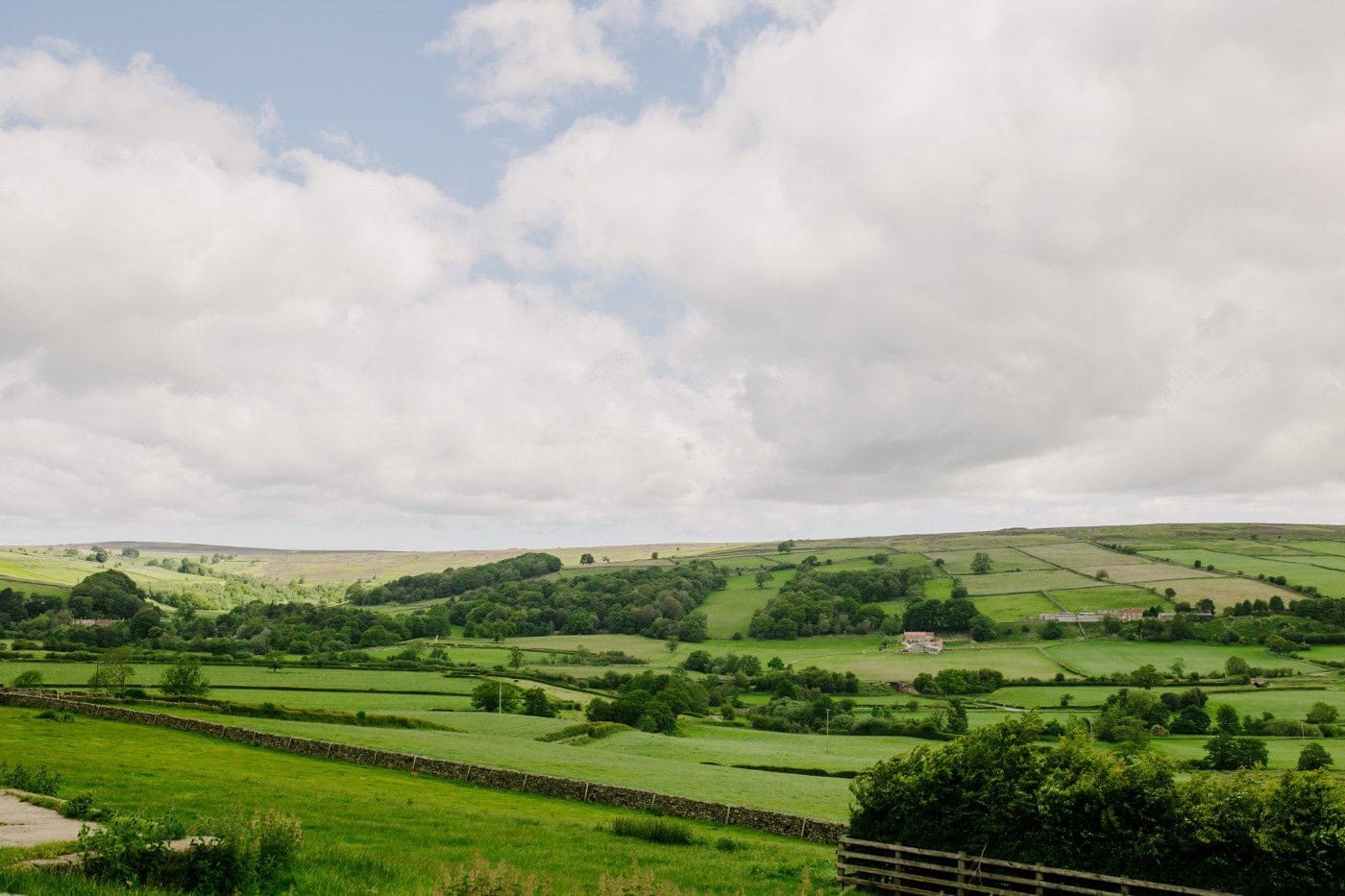 Rolling hills of the Esk Valley around Danby Castle on the wedding day